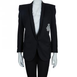 Pre Owned Balmain Black Embellished Motif Wool Blazer S
