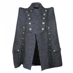 Balmain Grey Wool Cape Coat S