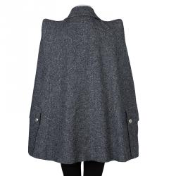 Balmain Grey Wool Cape Coat S