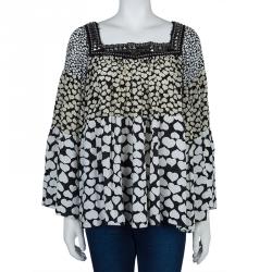 Pre Owned Balmain Monochrome Heart Print Studded Top L