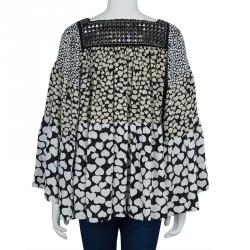 Pre Owned Balmain Monochrome Heart Print Studded Top L