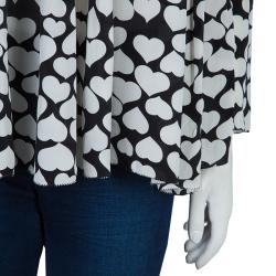 Pre Owned Balmain Monochrome Heart Print Studded Top L