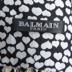 Pre Owned Balmain Monochrome Heart Print Studded Top L