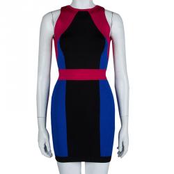 Pre Owned Balmain Abstract Color Block Sleeveless Bodycon Dress S