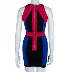 Pre Owned Balmain Abstract Color Block Sleeveless Bodycon Dress S