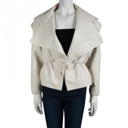 Pre Owned Balmain Off White Corded Waist Tie Detail Lambskin Leather Jacket S
