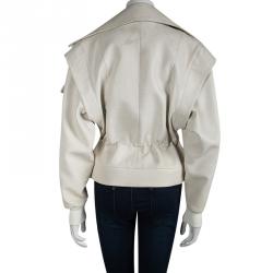Pre Owned Balmain Off White Corded Waist Tie Detail Lambskin Leather Jacket S