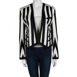 Pre Owned Balmain Monochrome Striped Open Front Blazer M