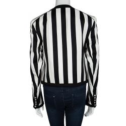 Pre Owned Balmain Monochrome Striped Open Front Blazer M