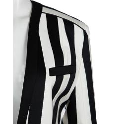 Pre Owned Balmain Monochrome Striped Open Front Blazer M