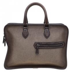 Berluti Taupe Canvas and Leather Script Un Jour Briefcase