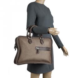 Berluti Taupe Canvas and Leather Script Un Jour Briefcase
