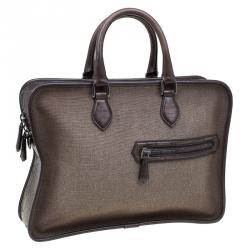Berluti Taupe Canvas and Leather Script Un Jour Briefcase