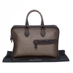 Berluti Taupe Canvas and Leather Script Un Jour Briefcase