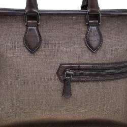 Berluti Taupe Canvas and Leather Script Un Jour Briefcase