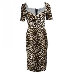 Blumarine Leopard Printed Knit Rockstud Embellished Sheath Dress S