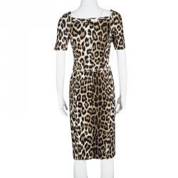 Blumarine Leopard Printed Knit Rockstud Embellished Sheath Dress S