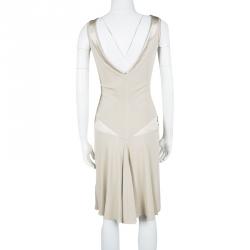 Pre Owned Blumarine Beige Silk Knit Swarovski Embellished Sleeveless Dress M