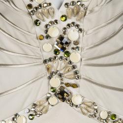 Pre Owned Blumarine Beige Silk Knit Swarovski Embellished Sleeveless Dress M
