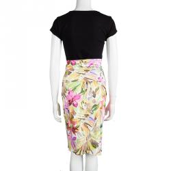 Blumarine Multicolor Floral Printed Silk Knit Draped Skirt M