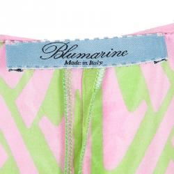Blumarine Green and Pink Printed Silk Sequin Embellished Long Sleeve Tunic M