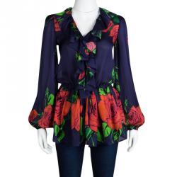 Blumarine Multicolor Floral Printed Ruffle Detail Long Sleeve Blouse S