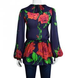Blumarine Multicolor Floral Printed Ruffle Detail Long Sleeve Blouse S