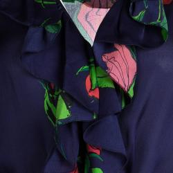 Blumarine Multicolor Floral Printed Ruffle Detail Long Sleeve Blouse S