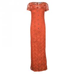 Blumarine Orange Floral Lace Embellished Maxi Dress S