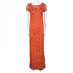 Blumarine Orange Floral Lace Embellished Maxi Dress S