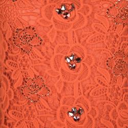 Blumarine Orange Floral Lace Embellished Maxi Dress S