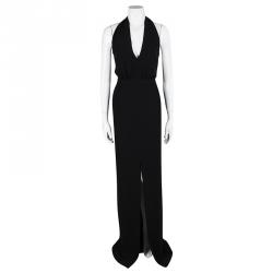 Pre Owned Boss By Hugo Boss Black Plunge Halter Neck Diwendyn Maxi Dress L