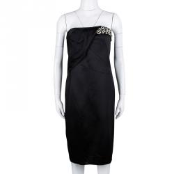 مملوكة مسبقًا Boss By Hugo Boss Black Pearl Embellished Strapless Dress M