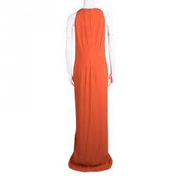 Pre Owned فستان بوس باي هوغو بوس داليزيا برتقالي رقبة حرف V بلا أكمام L