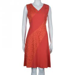 Pre Owned Boss by Hugo Boss Red Lace Detail Sleeveless Dress M