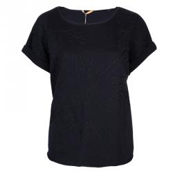 مملوكة مسبقًا توب بوس باي هيوغو بوس أسود قماش وبري بأبليكات مزينة S