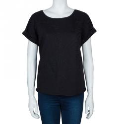 مملوكة مسبقًا توب بوس باي هيوغو بوس أسود قماش وبري بأبليكات مزينة S