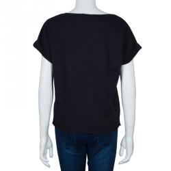 مملوكة مسبقًا توب بوس باي هيوغو بوس أسود قماش وبري بأبليكات مزينة S