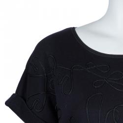 مملوكة مسبقًا توب بوس باي هيوغو بوس أسود قماش وبري بأبليكات مزينة S