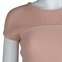 Pre Owned فستان بوس باي هوغو بوس تريكو مضلع واسع وردي فاتح S