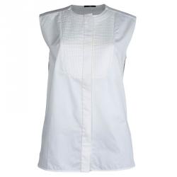 مملوكة مسبقًا بلوزة بوس باي هوغو بوس قطن أبيض بلا أكمام M