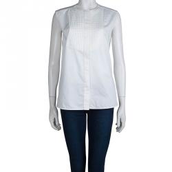 مملوكة مسبقًا بلوزة بوس باي هوغو بوس قطن أبيض بلا أكمام M