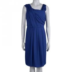 Boss By Hugo Boss Blue Pleated Drapira Dress M