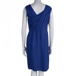 Boss By Hugo Boss Blue Pleated Drapira Dress M