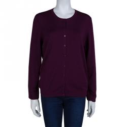 Pre Owned Boss by Hugo Boss Purple Dotted Wool Cardigan L