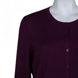 Pre Owned Boss by Hugo Boss Purple Dotted Wool Cardigan L