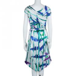 Pre Owned فستان بوس باي هوغو بوس حرير أبيض طباعة متعددة الالوان M