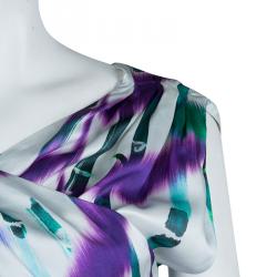 Pre Owned فستان بوس باي هوغو بوس حرير أبيض طباعة متعددة الالوان M