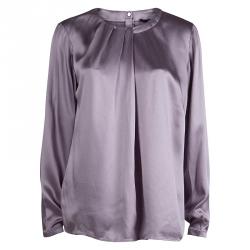 Pre Owned Boss By Hugo Boss Lilac Pleated Neckline Long Sleeve Top M