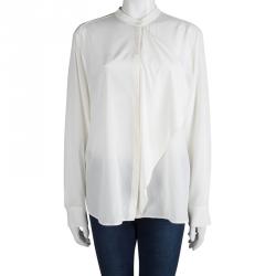 Pre Owned Boss By Hugo Boss Off White Silk Front Drape Detail Bivinia Blouse L
